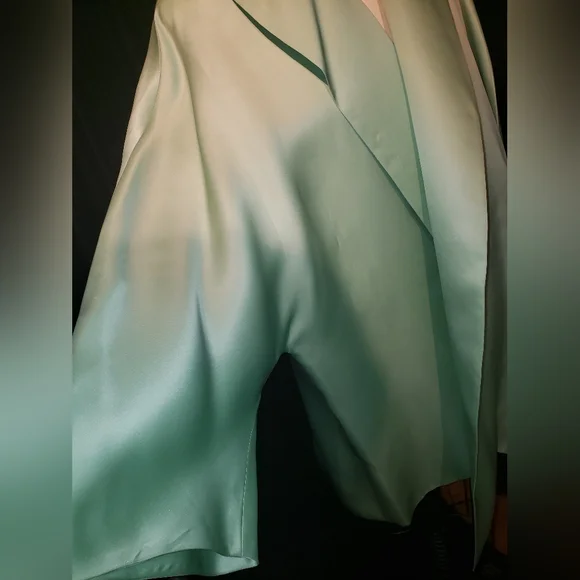 Oscar de la Renta double sided 100% Charmeuse silk Mint kimono oversized Jacket - Picture 5 of 16